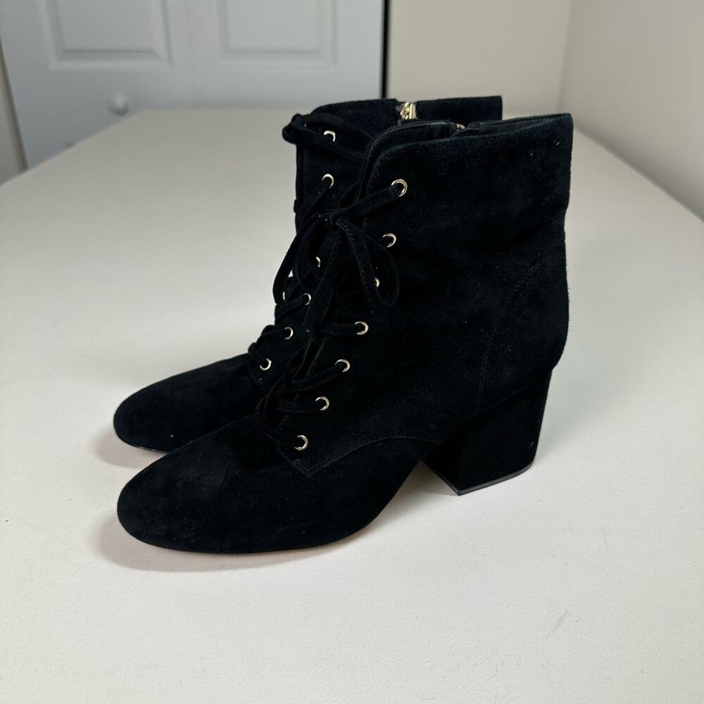 J. Crew Black Suede Lace-up Block Heels Size 9.5 GUC